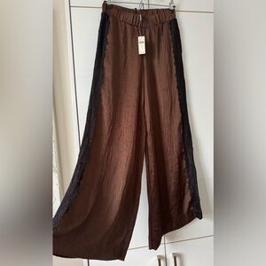 NWT Size XS - Anthropologie Chocolate Satin Lace Pants w Pockets (NWT US$ 138)